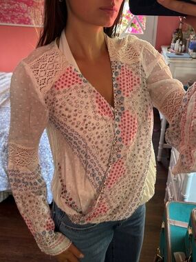Lightweight Sheer Floral Crochet Kimono Cardigan - White & Pink